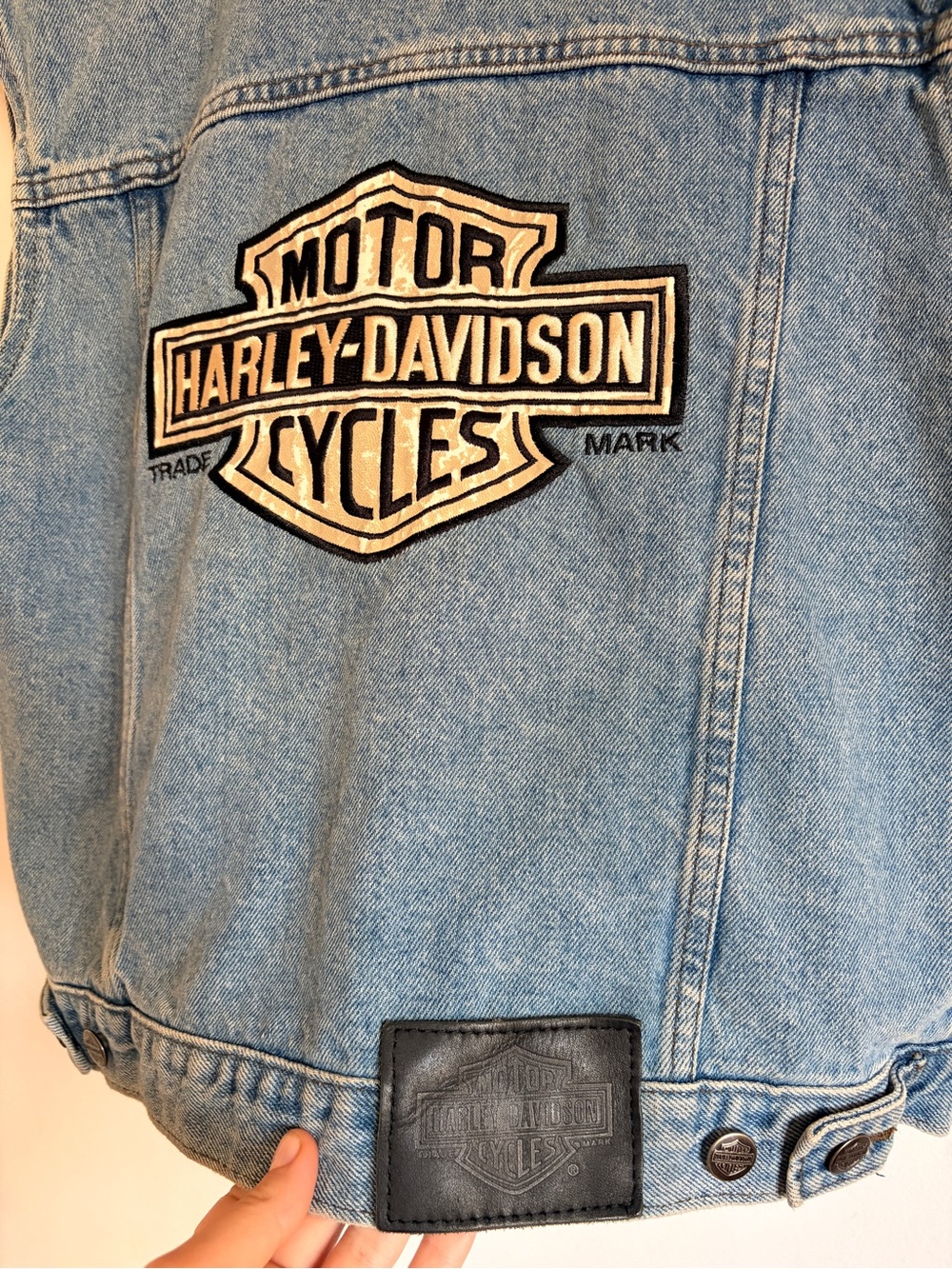Vintage Harley Davidson 90s Light Blue Denim Vest Jacket S Unisex - Picture 9 of 11